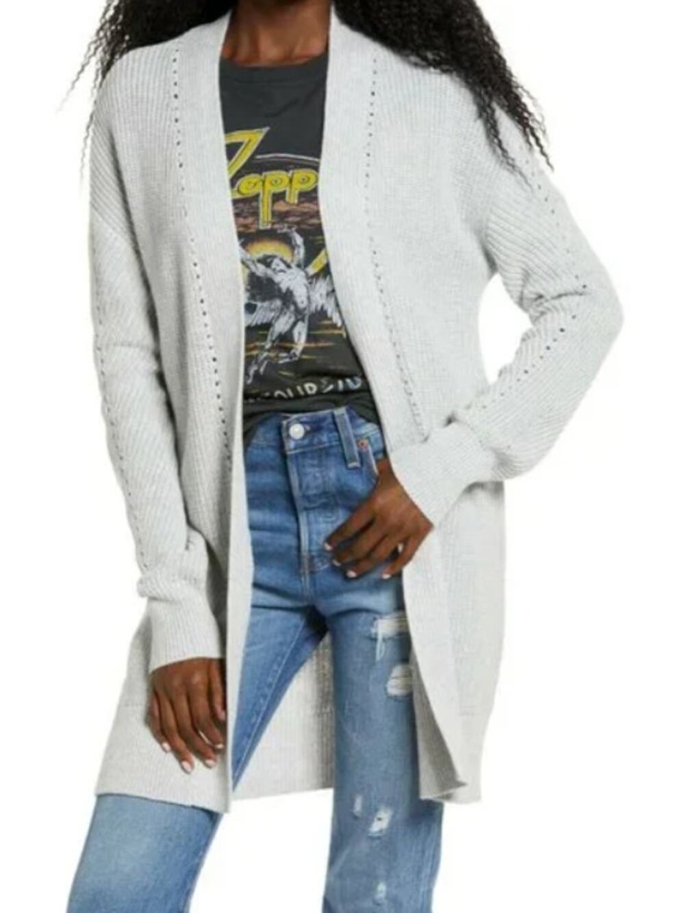 Nordstrom Bp Open Front Chunky Cotton Knit Cardigan Long Sweater Grey MEDIUM NWT